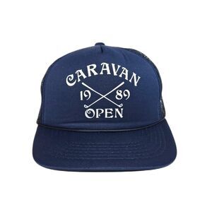 Vintage YA 1989 Caravan Open Trucker Hat | Golf Snapback Cap | Navy Blue